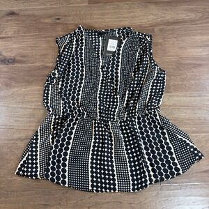 WHO WHAT WEAR Jet Black Polka Dot Sleeveless Peplum Top XL